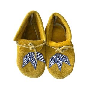 Yellow Moccasins with Blue Beaded Accents